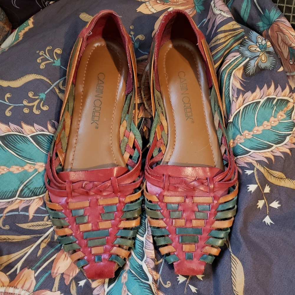 Cabin Creek Woven Leather Slip On Flats Women's Size 9 Shoes Autumn Colors